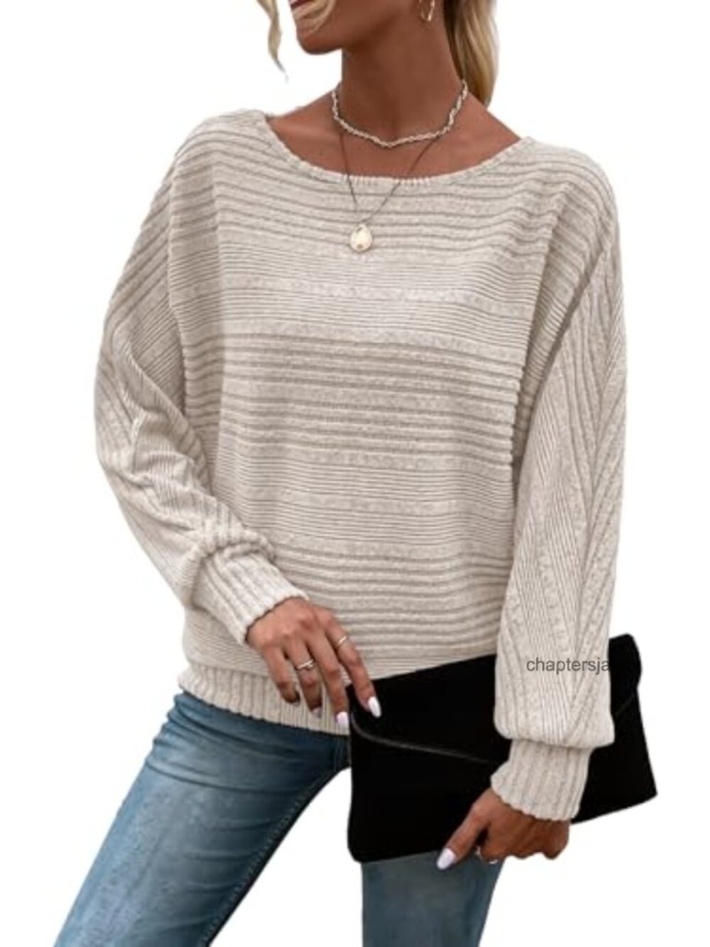 Womens Tunic Top Sweater Crew Neck Batwing Long Sleeve Pullover